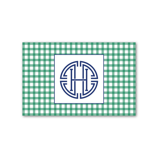 Laminated Placemat   |   Green Gingham with Navy Monogram