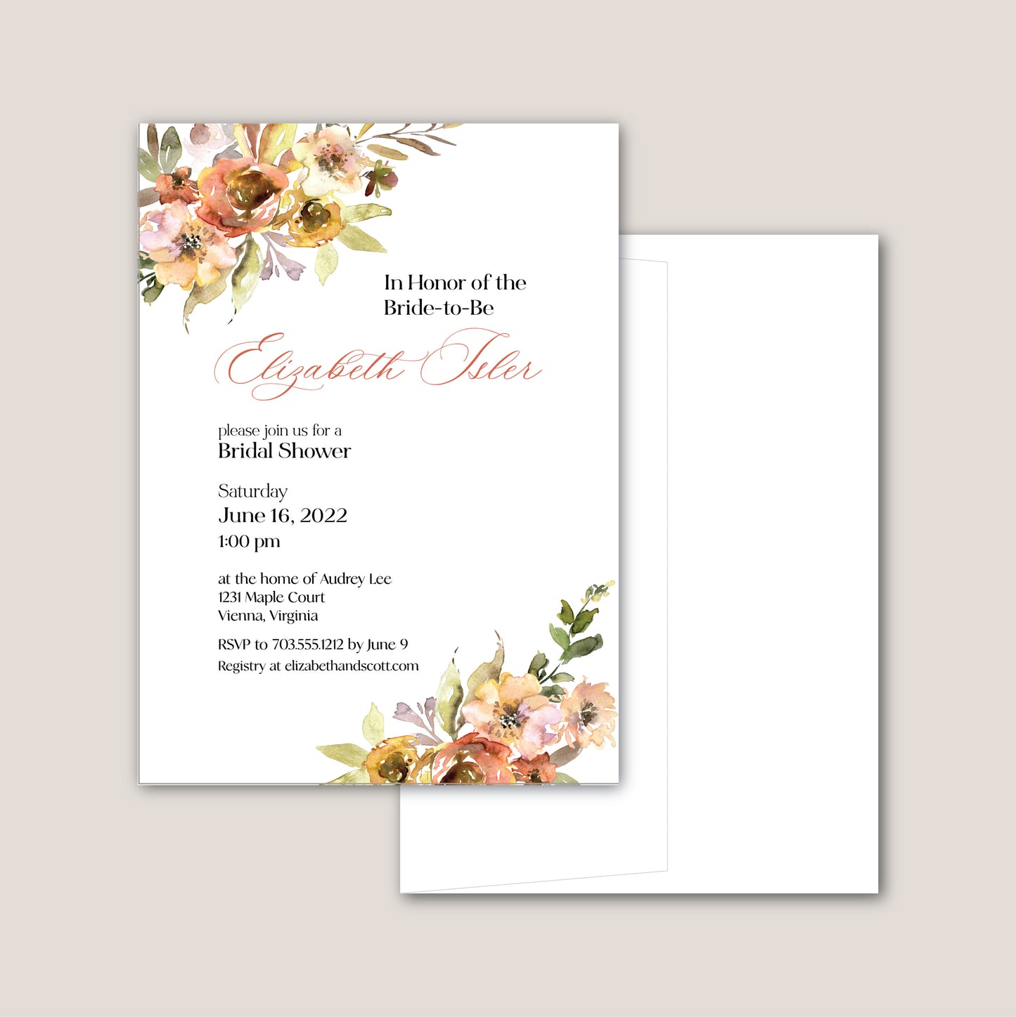 Wedding   |   Bridal Shower Invitation    |    Autumn Flowers