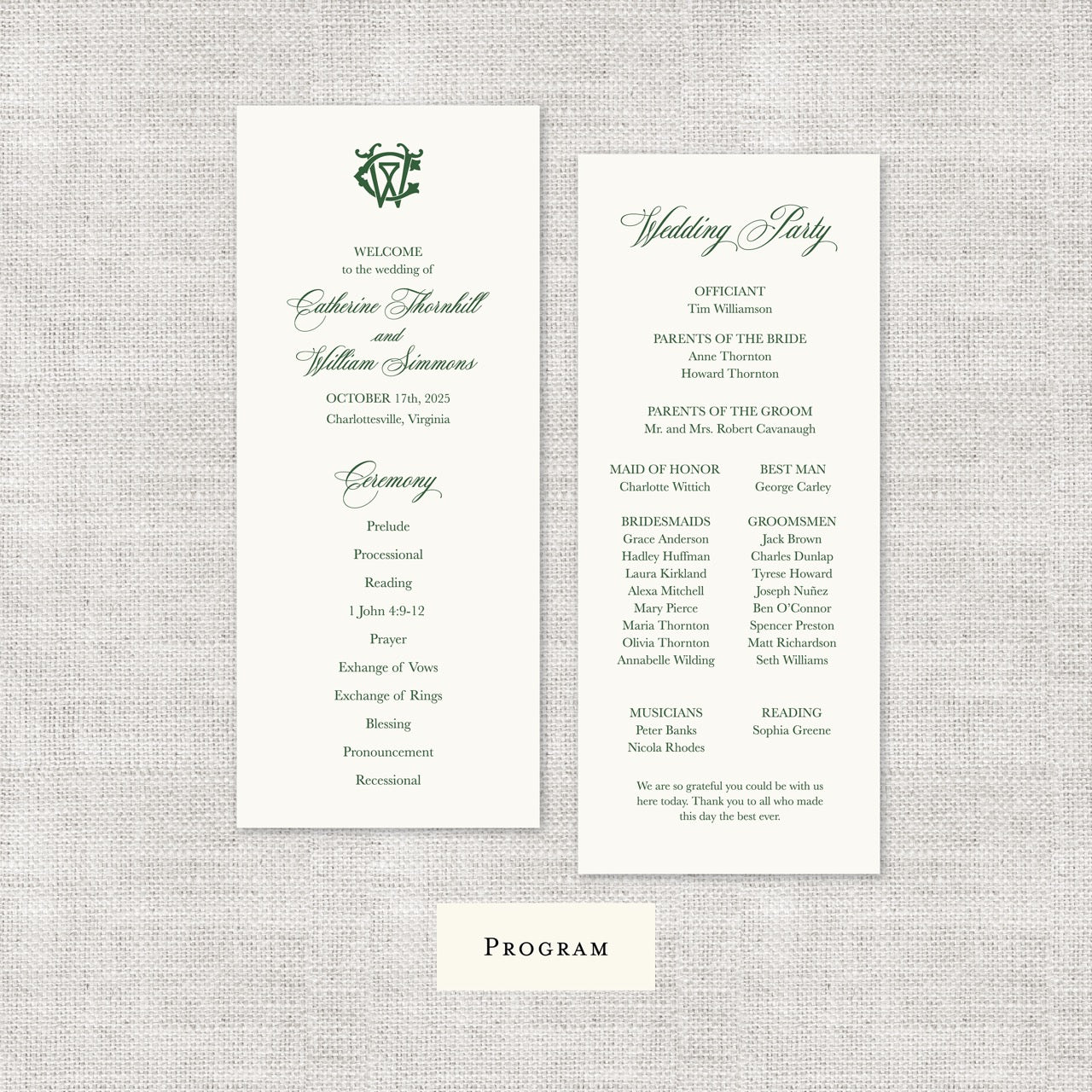 Wedding   |    Catherine Collection    |    Program