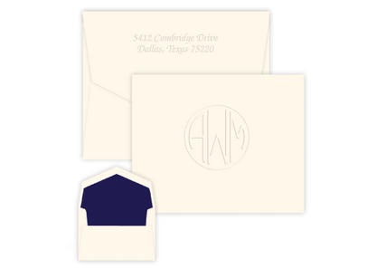 Embossed Circle Monogram Folded Notes - Paper & Gifts By Adele