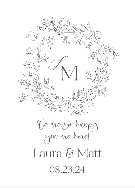 Wedding  |   Welcome Tag   |   Gray Crest with Line Florals