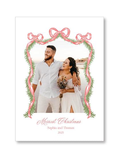 Holiday Photo Card   |    Garland with Red Ribbon