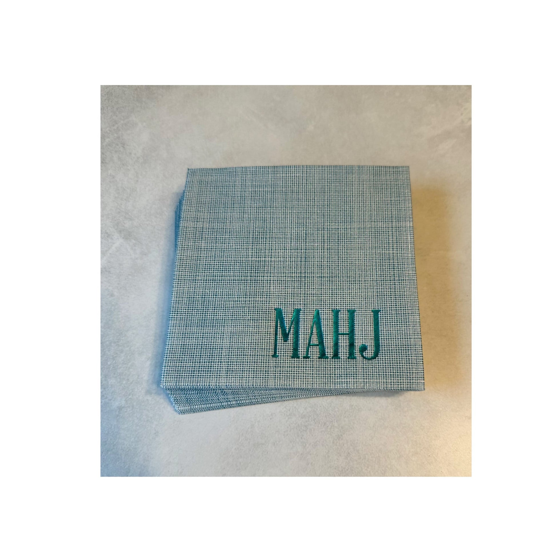 MAHJ Napkins, Turquoise and White Mah Jongg Napkins, Mah Jong Gift