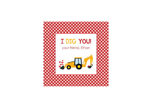 Gift Tag or Sticker   |    Valentine Gingham   |    I Dig You