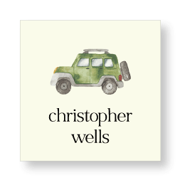 Green Jeep Children Gift Tag Sticker Bag Tag