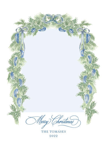Holiday Photo Card   |    Garland with Blue Ribbon