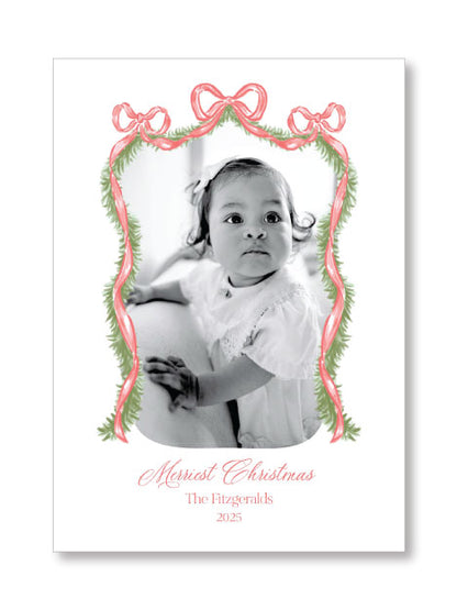 Holiday Photo Card   |    Garland with Red Ribbon