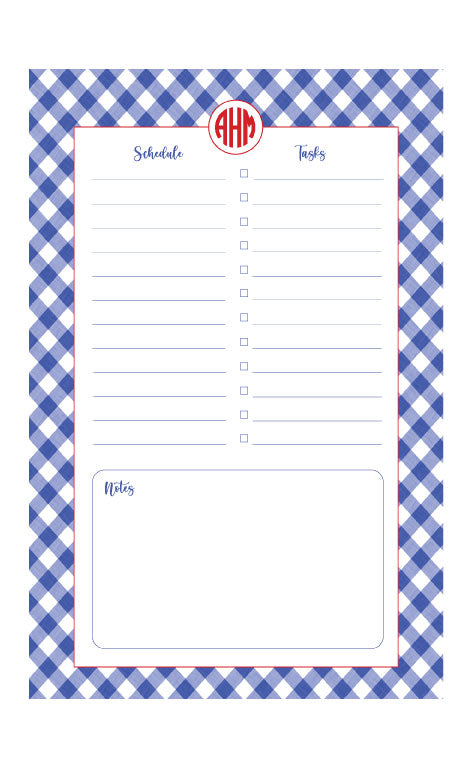 Daily Planner Pad   |   Blue Gingham with Red