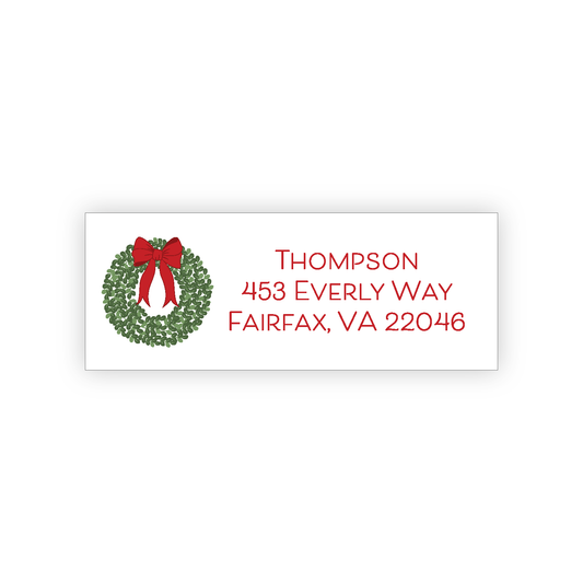 Address Label with a green wreath and red bow with name and address