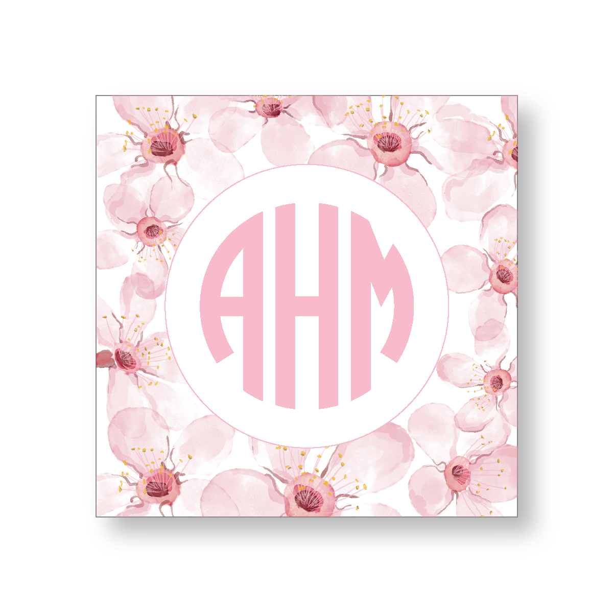 Gift Tag or Sticker    |      Cherry Blossom     |    Circle Monogram