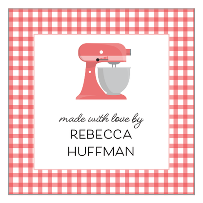 Gift Tag or Sticker    |      Coral Gingham     |    From The Kitchen Of