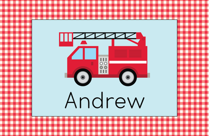 Laminated Placemat   |   Red Gingham Firetruck