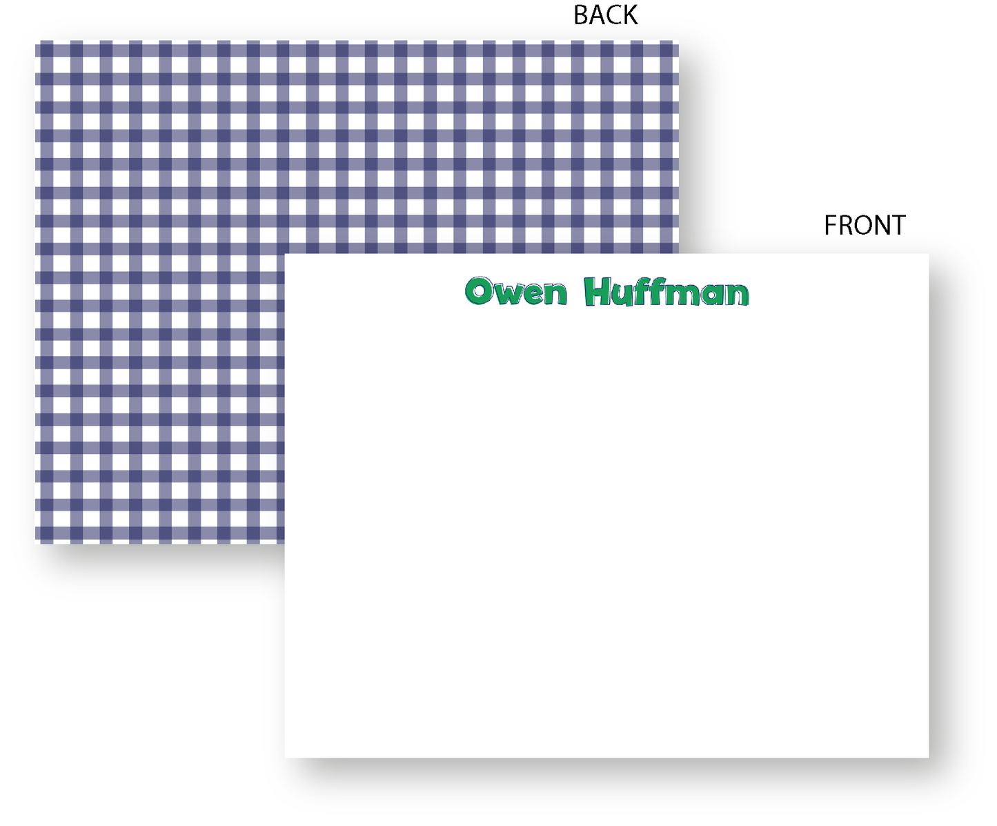 Notecard  |  Children's  | Navy & Green with Gingham Pattern