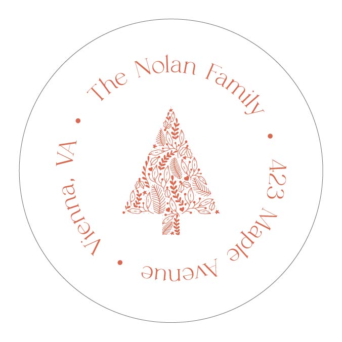 Holiday Round Address Label   |   Leaves Border Tree