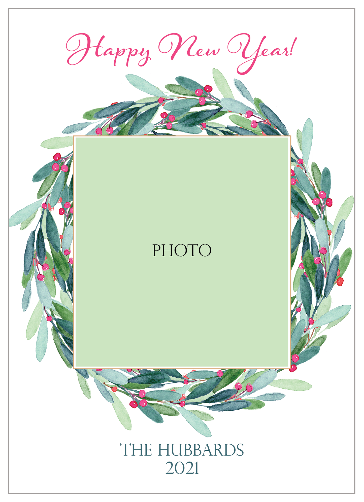 Holiday Photo Card   |   Pink Berry Wreath