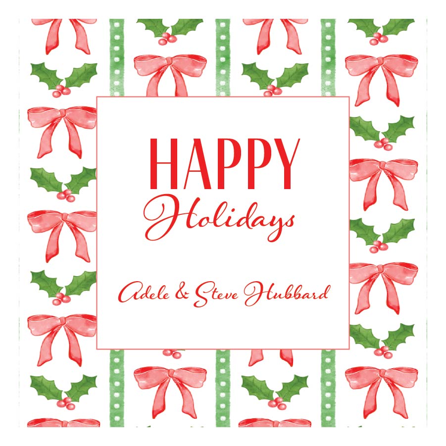 Holiday Gift Tag or Sticker    |    Red Bow Stripe