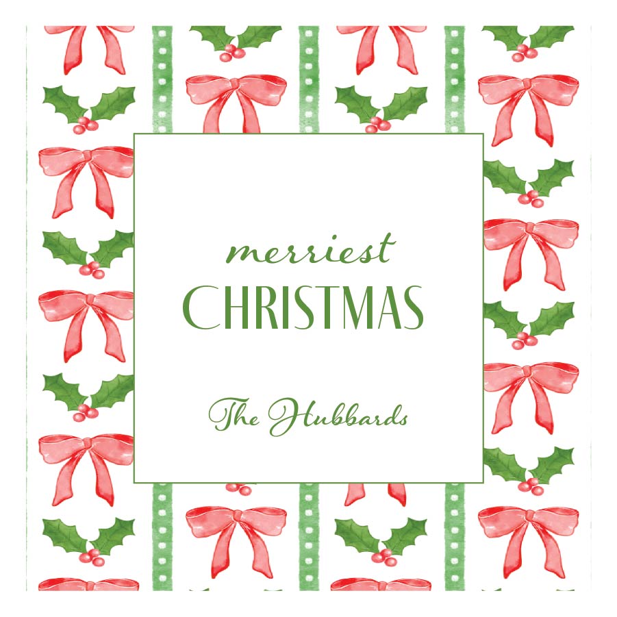 Holiday Gift Tag or Sticker    |    Red Bow Stripe