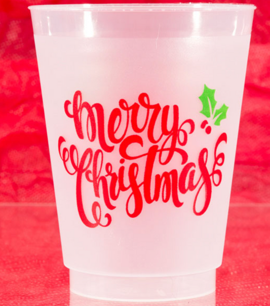 Merry Christmas    |    Red Calligraphy    |     Shatterproof Cups
