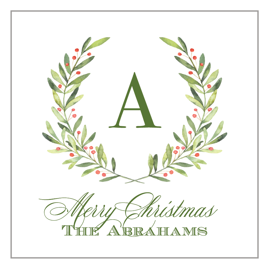 Holiday Gift Tag or Sticker   |   Wreath with Initial